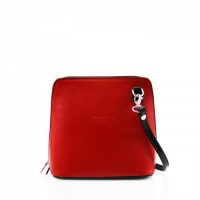 Small Square Red Black Leather Shoulder Bag
