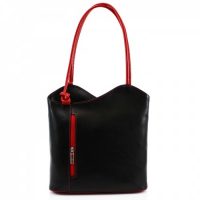 Leather Shoulder Bag/Backpack Black Red