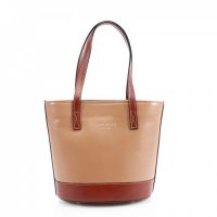 Bucket Style Leather Bag Handbag Taupe Tan