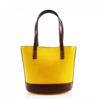 Bucket Style Leather Bag Handbag Yellow Tan