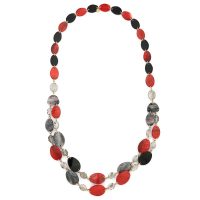 Pebbles Layer Long Necklace - Red/Grey