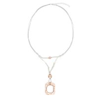 Crinkled Open Rectangle Long Necklace - Mix