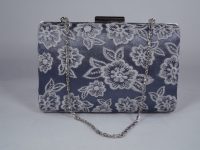 Silver silk embroidered clutch bag