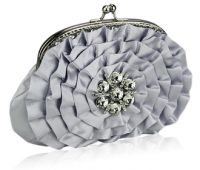 Silver Crystal Flower evening clutch bag