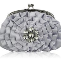 Silver Crystal Flower evening clutch bag
