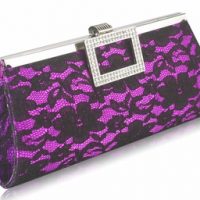 Purple Elegant Floral Satin Lace Clutch Bag
