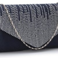 Navy Diamante Design Evening Flap Over Clutch Bag