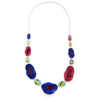 Resin Stones and Crystal Necklace - Blue/Red