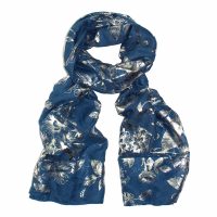 Blue scarf silver foil floral