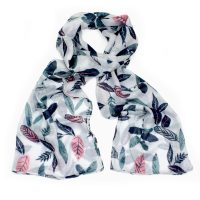 white leaf print scarf