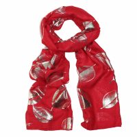 red scarf silver foil leaves